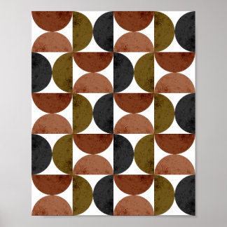 Retro Earth Tone Geometric Half-Moon Poster
