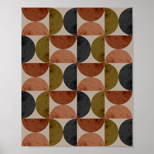 Retro Earth Tone Geometric Half-Moon Poster (Voorkant)