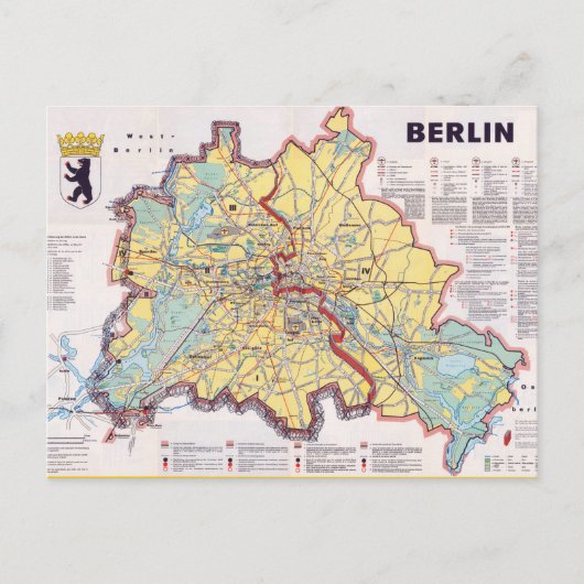 Retro East/West Berlin Map Poster Briefkaart (Voorkant)