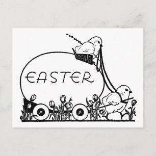 Retro Easter Easter Egg en Chicken Coloring Feestdagenkaart