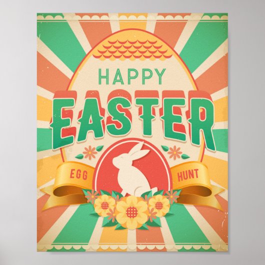Retro Easter Egg Hunt Vakantie Kaart Poster (Voorkant)