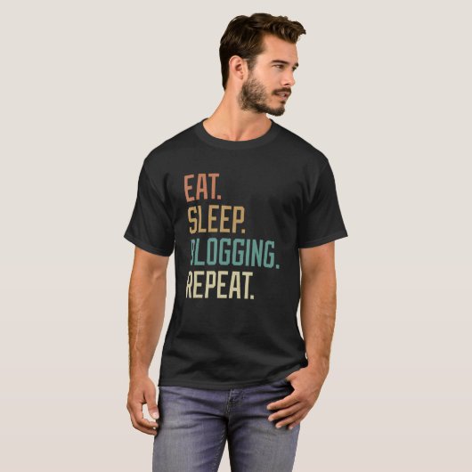 Retro Eat Sleep Blogging Herhaal T-shirt (Voorkant volledig)