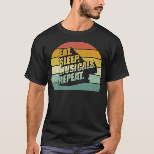 Retro Eat Sleep Musicals Herhaal Cadeaumuziek T-shirt
