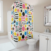 Retro Eclectische kleurrijke Stippen en lijnen Douchegordijn (In situ)