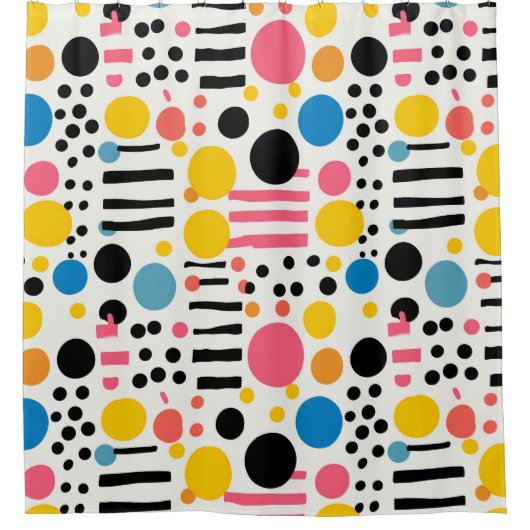 Retro Eclectische kleurrijke Stippen en lijnen Douchegordijn (Voorkant)