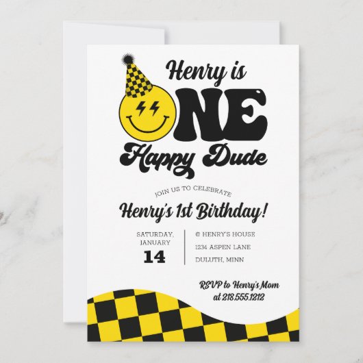 Retro Een Gelukkig Dude 1e Verjaardag Kaart (Voorkant)