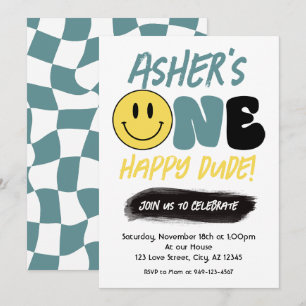 Retro Een Gelukkig Dude Gelukkig Gezicht Eerste Ve Kaart