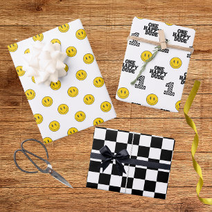 Retro Eén Gelukkige Kerel Lachend Gezicht Jongen 1 Inpakpapier Vel