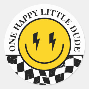 Retro Eén Gelukkige Kerel Lachend Gezicht Jongen 1 Ronde Sticker