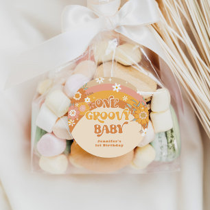 Retro één groovy baby verjaardag ronde sticker
