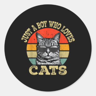 Retro Een Jongen Die Van Katten Houdt Jongen Kind Ronde Sticker