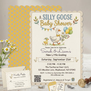 Retro eend & gans baby shower uitnodiging 