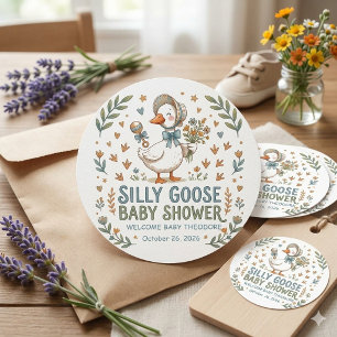 Retro Eend & Gans Kuiken Baby Shower Ronde Sticker