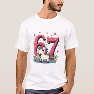 Retro eenhoorn regenboog leuk cartoon voor 67ste v t-shirt