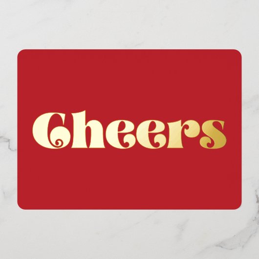 Retro  Eenvoudige Cheers Rood en Goud Folie Feestdagenkaart (Voorkant)