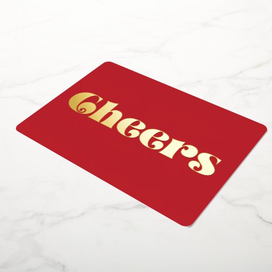 Retro  Eenvoudige Cheers Rood en Goud Folie Feestdagenkaart (Gedraaid)