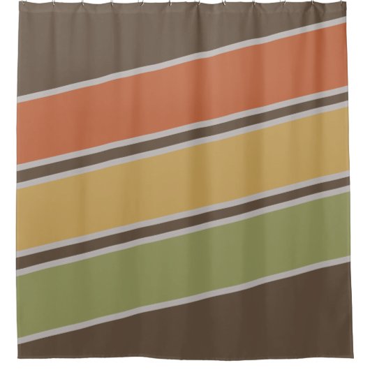 Retro eenvoudige drie strepen bruin douchegordijn (Voorkant)