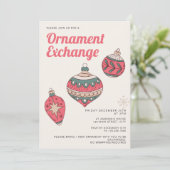 Retro Eenvoudige Kerst Ornament Exchange Party Kaart (Staand voorkant)