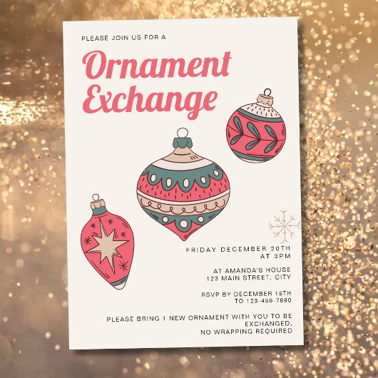 Retro Eenvoudige Kerst Ornament Exchange Party Kaart