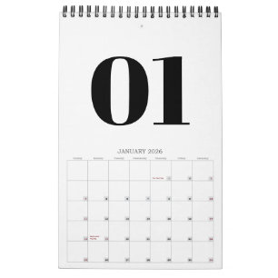 Retro Eenvoudige Zwarte en Witte Typografie Geen F Kalender