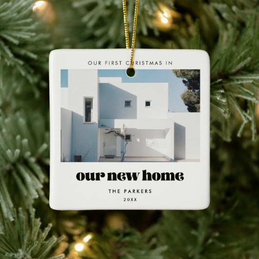 retro eerste kerst in ons nieuwe huis keramisch ornament (Boom)
