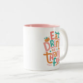 Retro eet Drink en ben dankbaar voor Happy Thanksg Tweekleurige Koffiemok (Voorkant rechts)