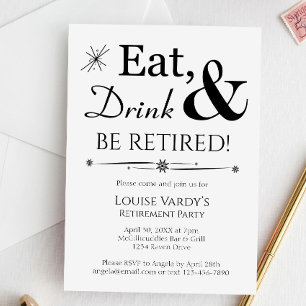 Retro Eet, Drink & Stop met Werken Pensioenfeest Kaart