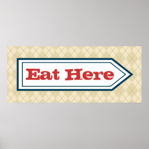 Retro Eet Hier Bord Poster