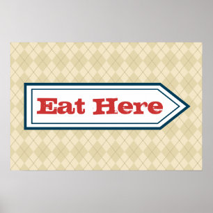 Retro Eet Hier Bord Poster