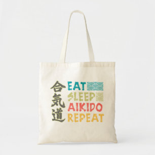 Retro Eet Slaap Aikido Herhaal Canvas tas