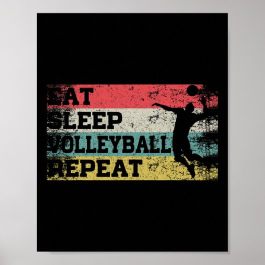 Retro Eet Slaap Volleybal Herhaal Funny Sp Poster (Voorkant)