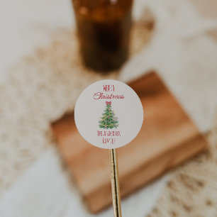 Retro Eigenzinnige Groene Rode Kerstboom Kleurrijk Ronde Sticker