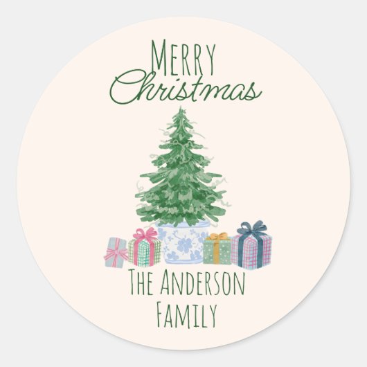 Retro Eigenzinnige Kleurrijke Kerstcadeaus Boom Ronde Sticker (Voorkant)