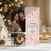 Retro Eigenzinnige Rode Hand Getrokken Vrolijke Ke Feestdagenkaart