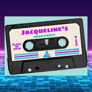 Retro Eighties Mix Tape 2025 Afstudeerfeest Kaart
