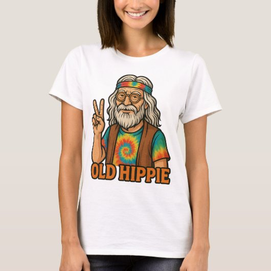 Retro Elder Hippie Graphic T-shirt |  vrede (Voorkant)