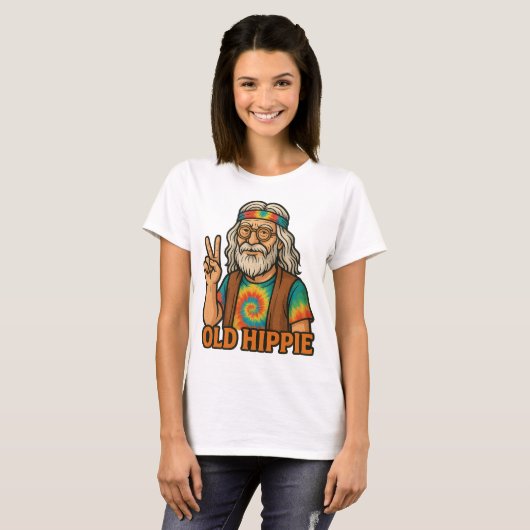 Retro Elder Hippie Graphic T-shirt |  vrede (Voorkant volledig)