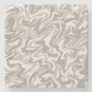 Retro Elegant Abstract Grijs Marmer Wavy Stripe Stenen Onderzetter