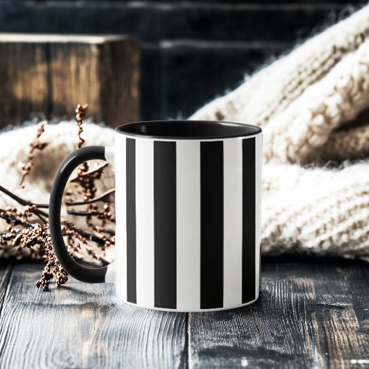 Retro Elegant Black and White Stripe Mok