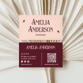 Retro Elegant Blush & Burgundy Qr Code Visitekaartje