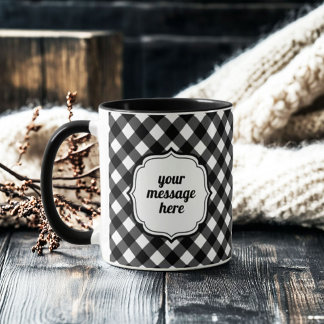 Retro Elegant Personalized Black and White Gingham Mok