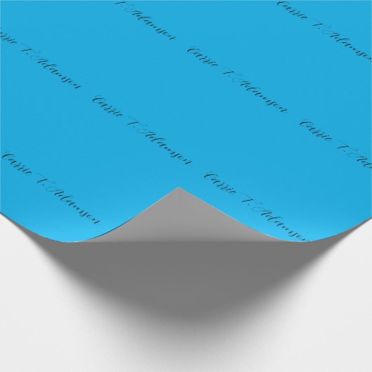 Retro Elegant Plain Sky Blue Calligrafie Naam Cadeaupapier (Hoek)