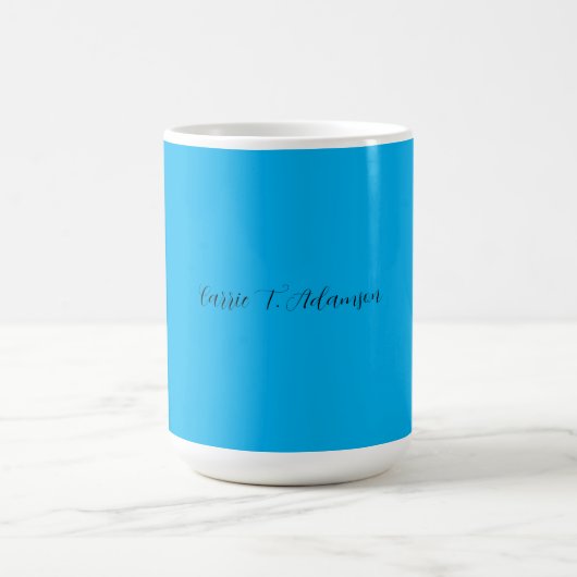 Retro Elegant Plain Sky Blue Calligrafie Naam Koffiemok (Center)