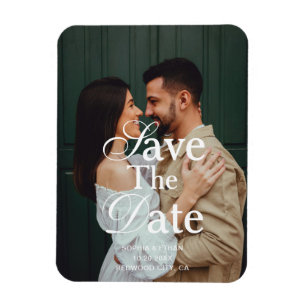Retro Elegant Script Foto Huwelijk Save The Date Magneet