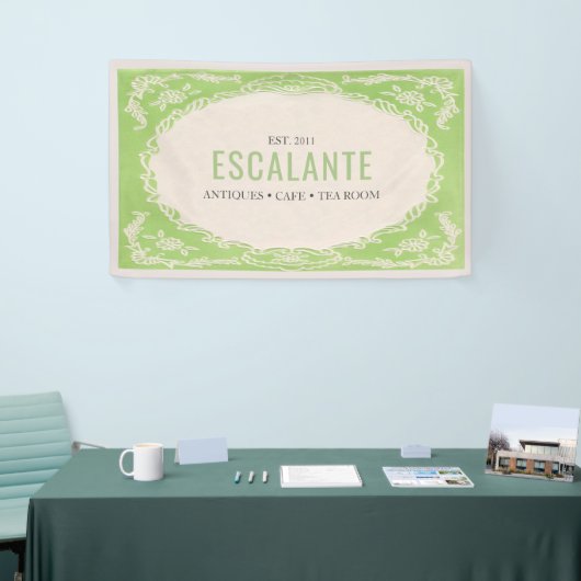  Retro Elegante Bloemen Groene Beige Lijst Spandoek (Beurs)