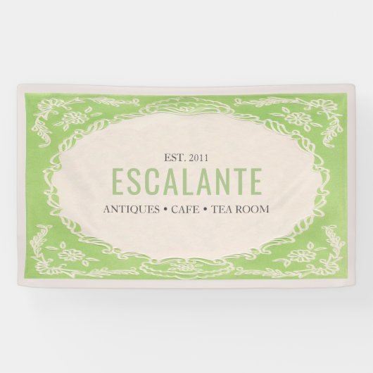  Retro Elegante Bloemen Groene Beige Lijst Spandoek (Horizontaal)