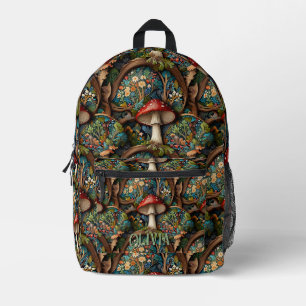 Retro elegante bohemian paddenstoel bospatroon bedrukte rugzak
