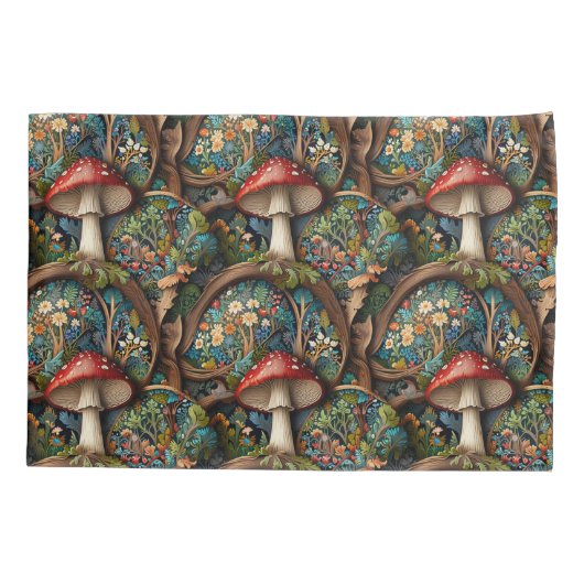 Retro elegante bohemian paddenstoel bospatroon kussensloop (Achterkant)