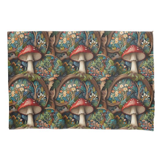 Retro elegante bohemian paddenstoel bospatroon kussensloop (Voorkant)