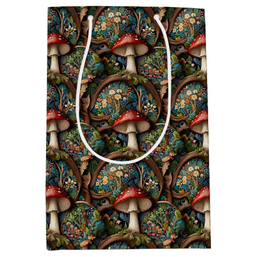 Retro elegante bohemian paddenstoel bospatroon medium cadeauzakje (Voorkant)